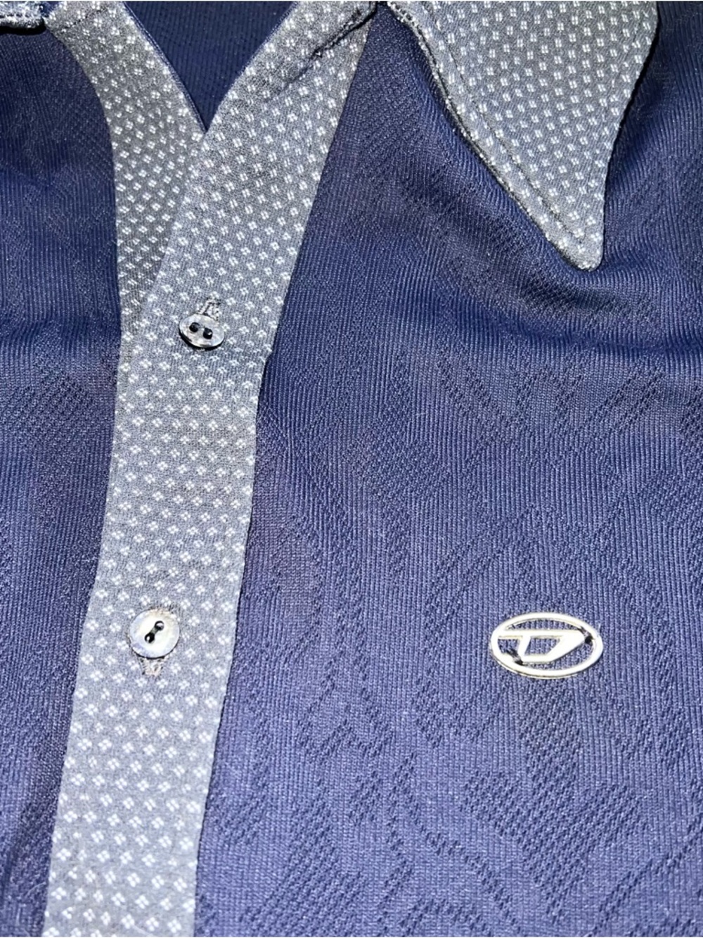 Diesel Industry Mens Vtg shirt Large Sweater Burnout Blue Cardigan Button Preppy - Picture 9 of 15